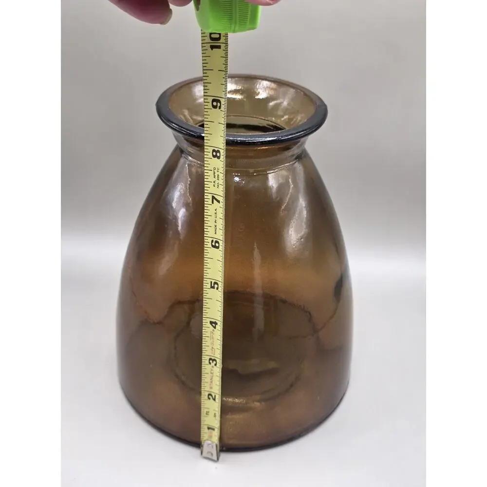 Vintage Pier 1 Amber Brown Glass Vase Handcrafted In Spain Bulbous Rim 2646595